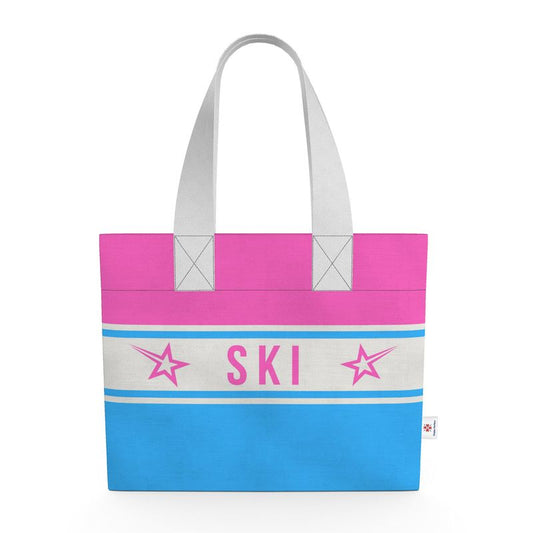 SKI Themed Pink and Blue Shopping Tote
