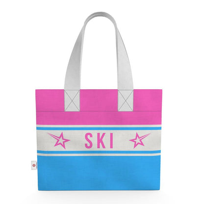 SKI Themed Pink and Blue Shopping Tote
