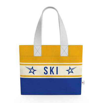 SKI Themed Shopping Tote, Blue and Yellow