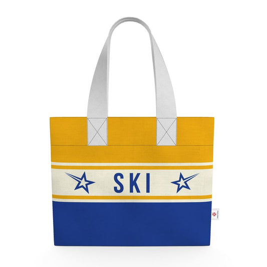 SKI Themed Shopping Tote, Blue and Yellow