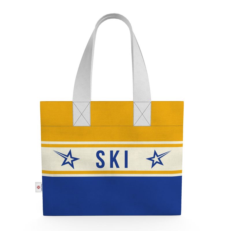 SKI Themed Shopping Tote, Blue and Yellow