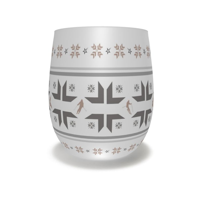 Retro Ski themed Stemless Water / Wine Glass