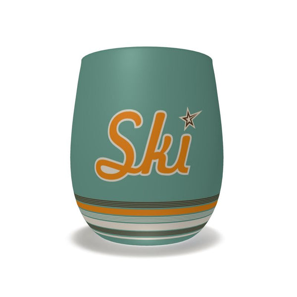Retro Ski Themed Water / Wine Glass, Stemless