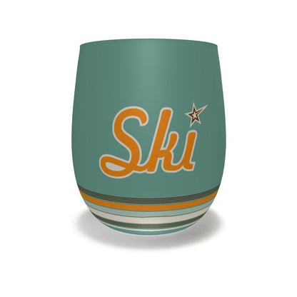 Retro Ski Themed Water / Wine Glass, Stemless
