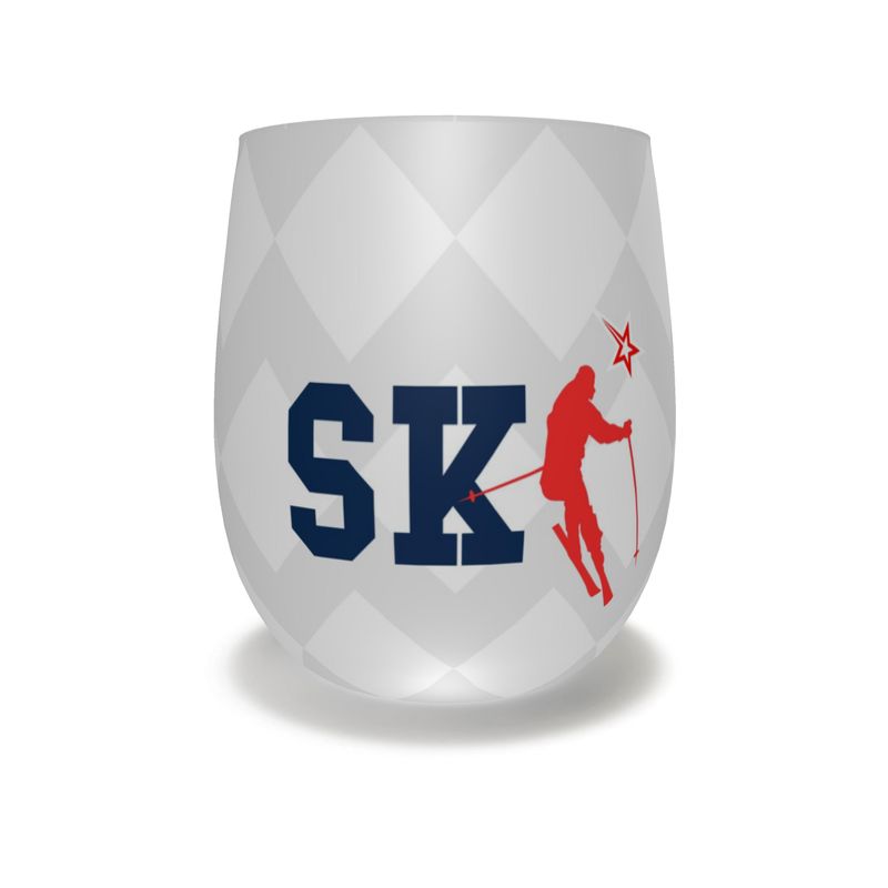 Ski Themed, Stemless Water Glass / Wine Glass
