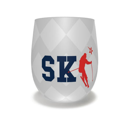 Ski Themed, Stemless Water Glass / Wine Glass