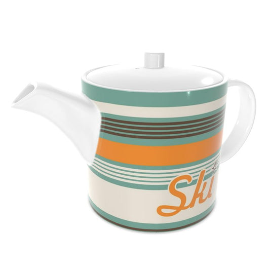 Ski Themed China Teapot Retro Colour Scheme