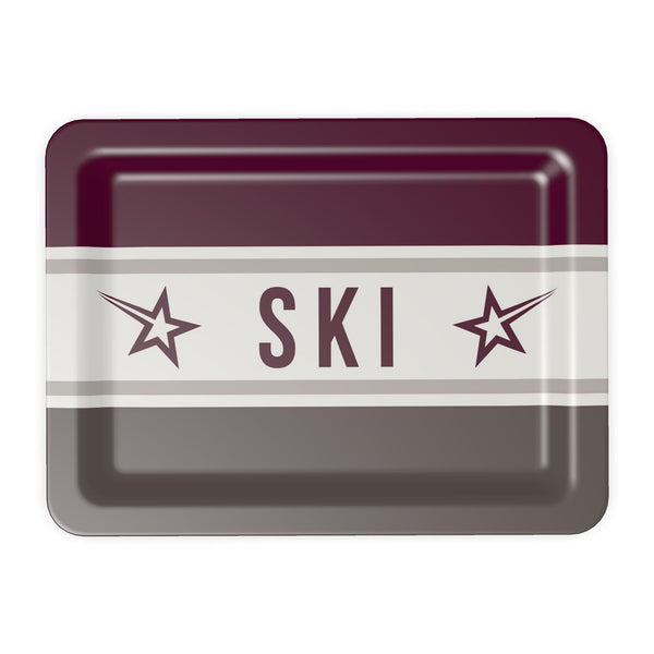 Service Tray, Ski Themed, Burgundy and Grey