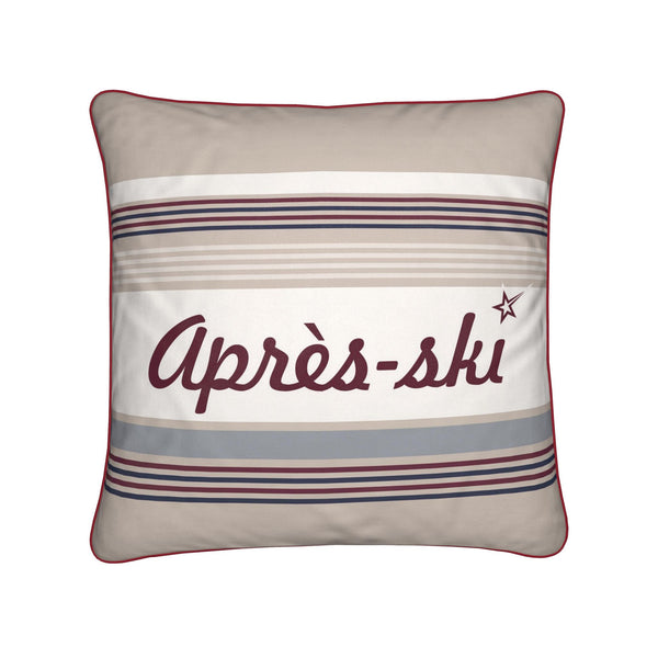Après-ski Cushion, Beige and Burgundy, Velvet