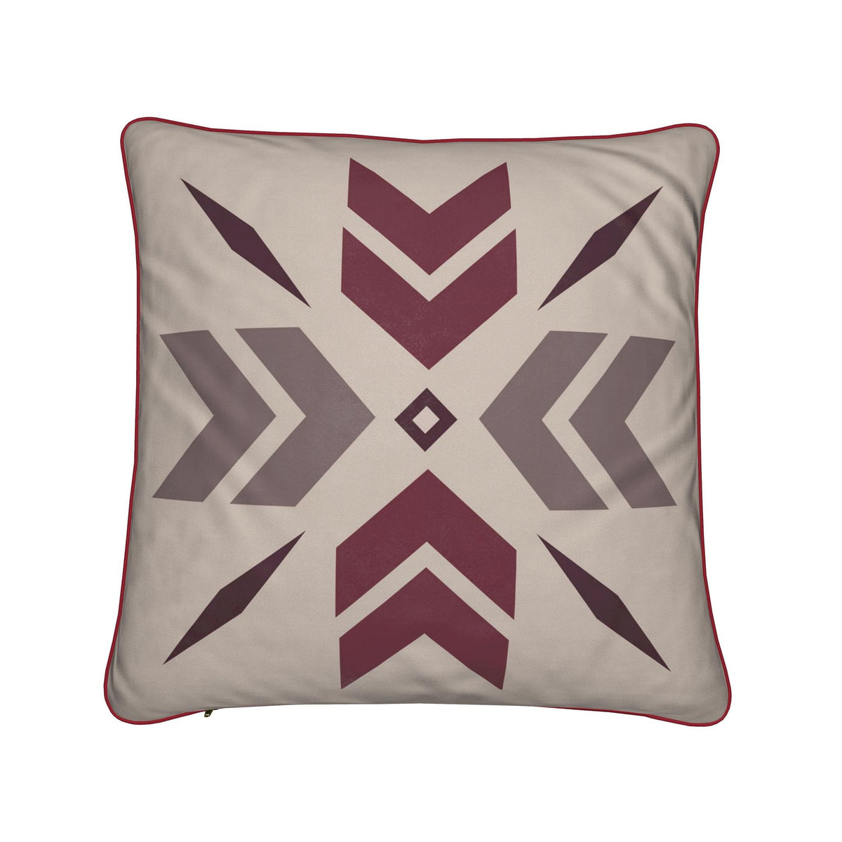Après-ski Cushion, Beige and Burgundy, Velvet