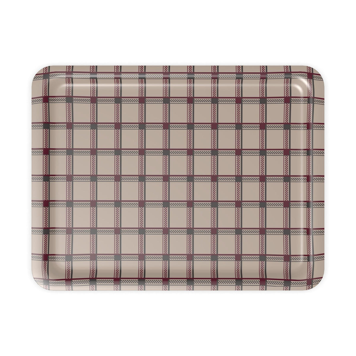 Serving Tray, Retro, Burgundy, Grey and Beige, Plaid