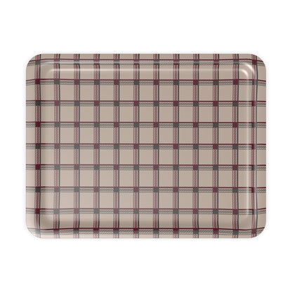 Serving Tray, Retro, Burgundy, Grey and Beige, Plaid
