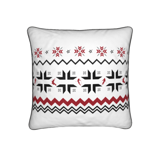 Cushion Ski Themed, White, Red and Grey, Soft Velvet, Snowflake
