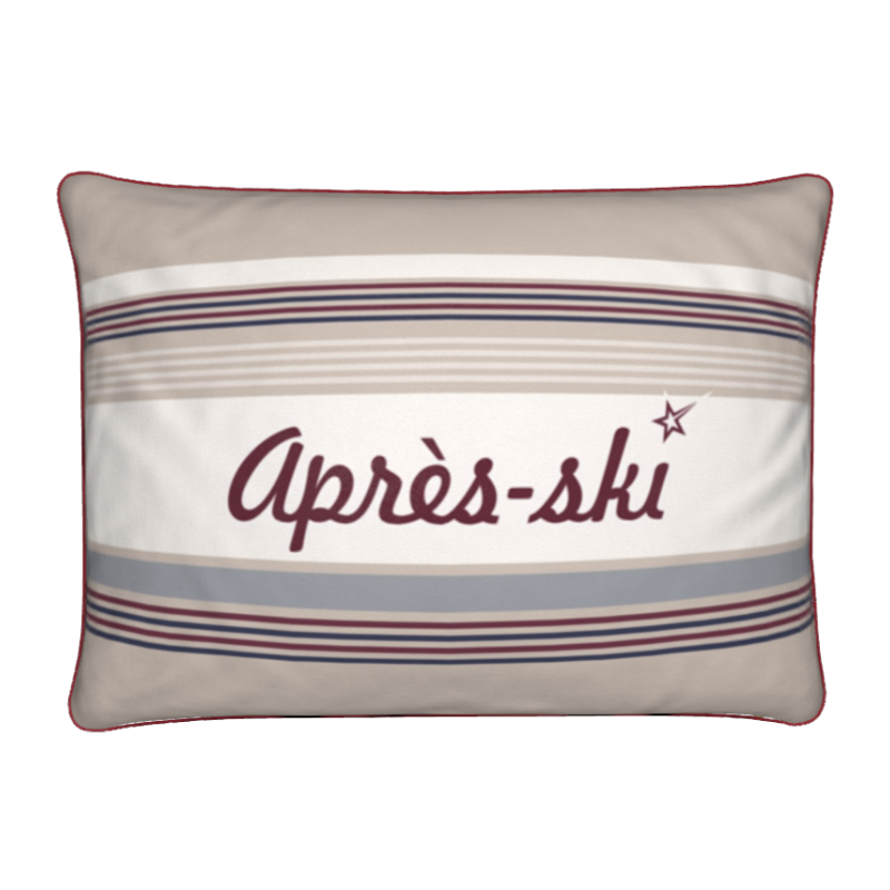Après-ski Cushion, Beige and Burgundy, Velvet
