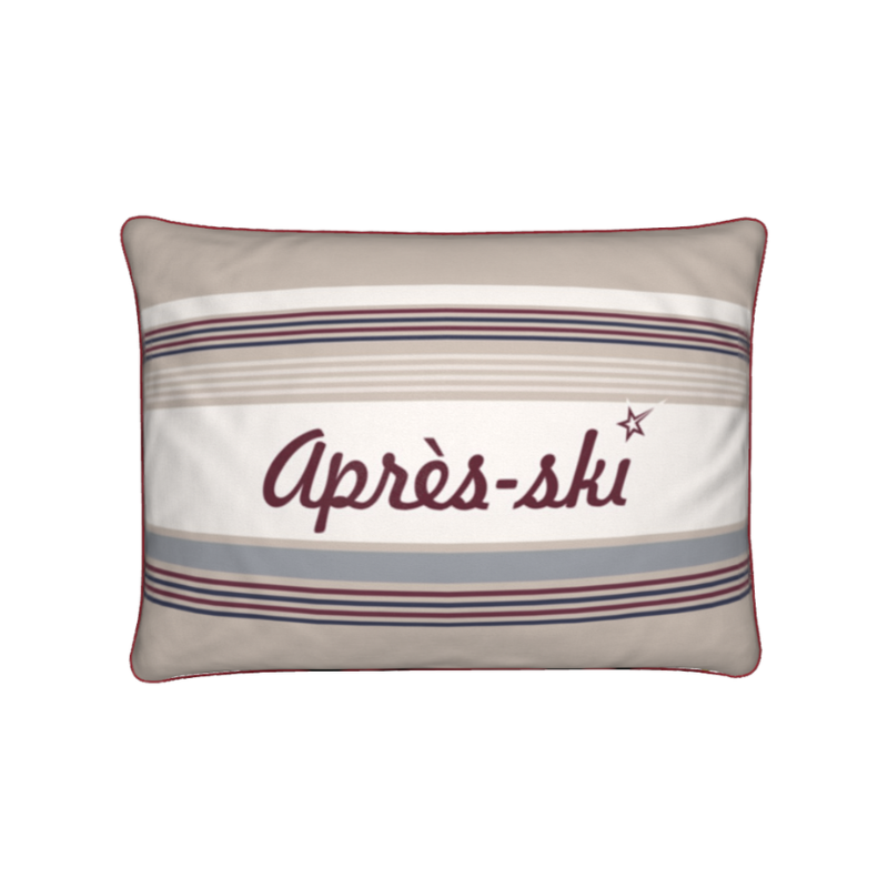 Après-ski Cushion, Beige and Burgundy, Velvet