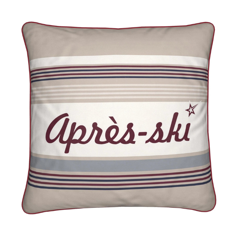 Après-ski Cushion, Beige and Burgundy, Velvet
