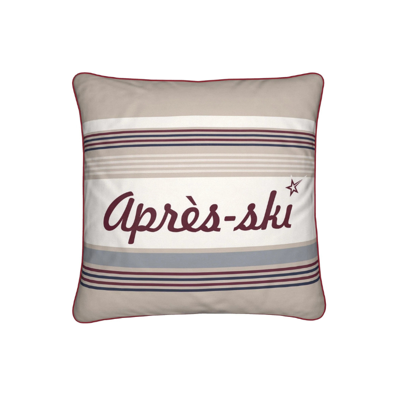 Après-ski Cushion, Beige and Burgundy, Velvet