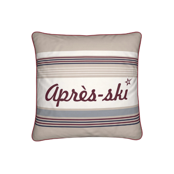 Après-ski Cushion, Beige and Burgundy, Velvet