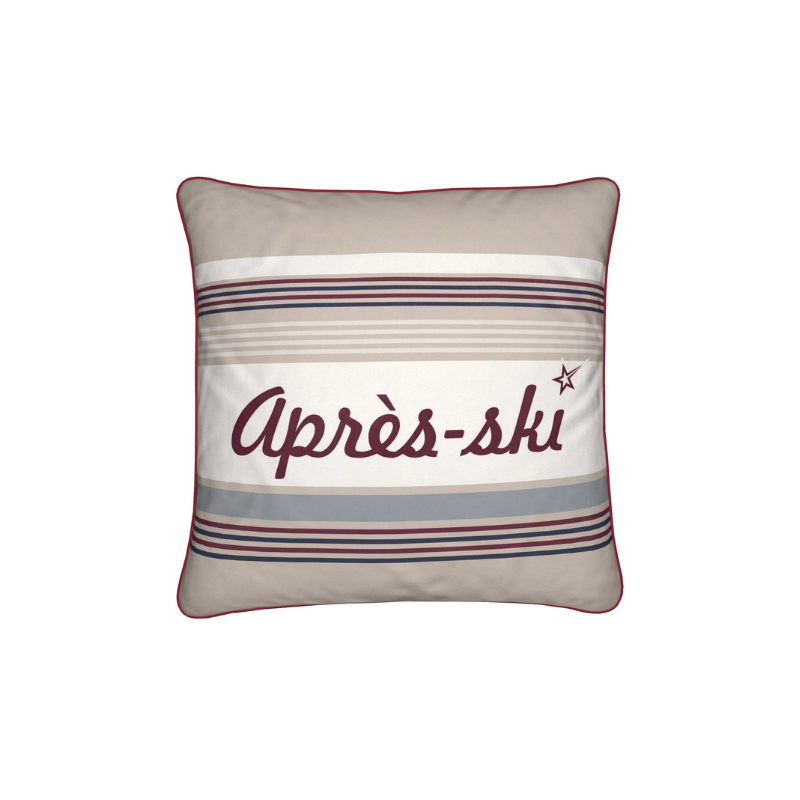 Après-ski Cushion, Beige and Burgundy, Velvet