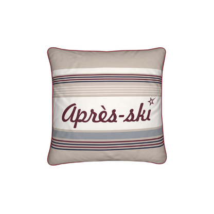 Après-ski Cushion, Beige and Burgundy, Velvet