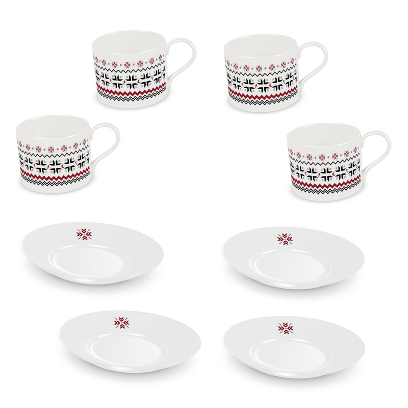 Bone china cups and saucers with snowflake theme