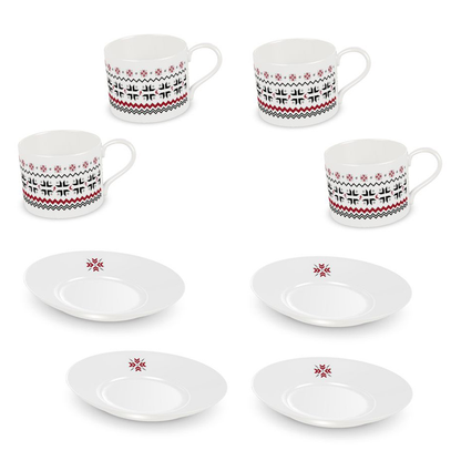 Bone china cups and saucers with snowflake theme