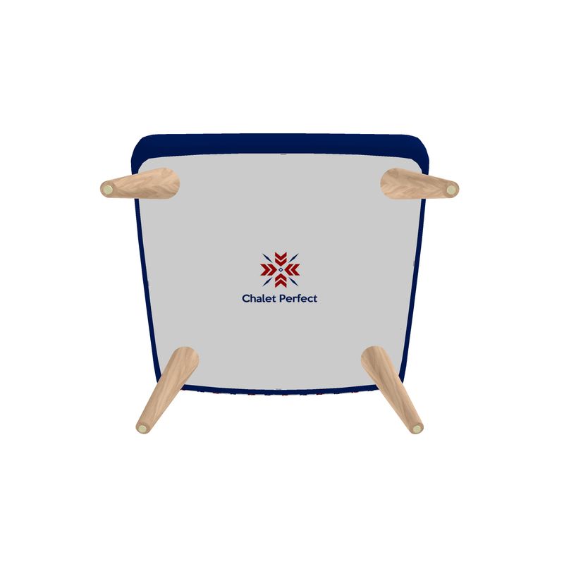 The logo of Chalet Perfect on the bottom of a chair