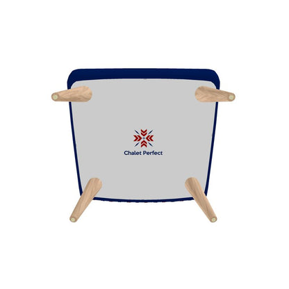 The logo of Chalet Perfect on the bottom of a chair