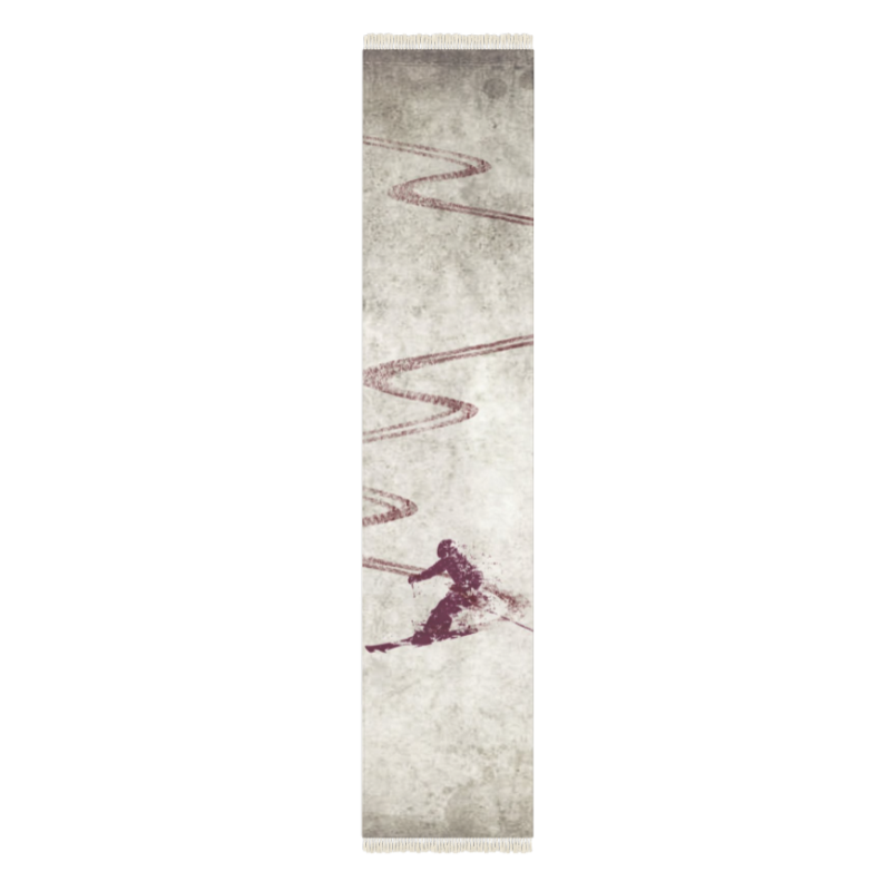 Burgundy Skier Themed Floor Rug