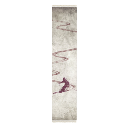 Burgundy Skier Themed Floor Rug