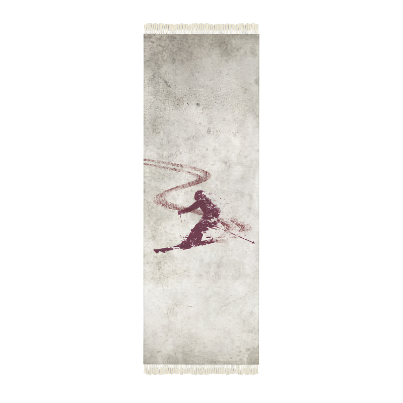 Burgundy Skier Themed Floor Rug