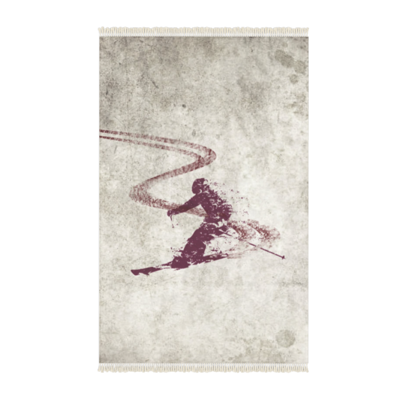 Burgundy Skier Themed Floor Rug