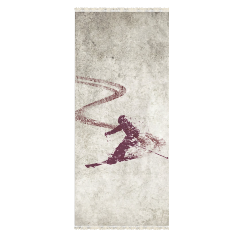 Burgundy Skier Themed Floor Rug