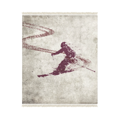 Burgundy Skier Themed Floor Rug