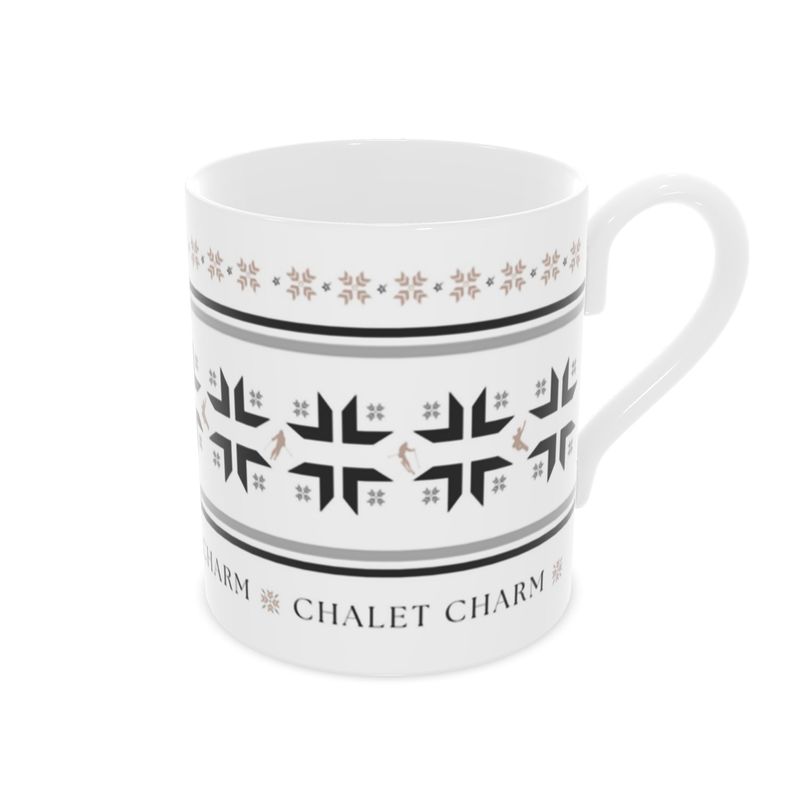 White Retro Ski Bone China Mug