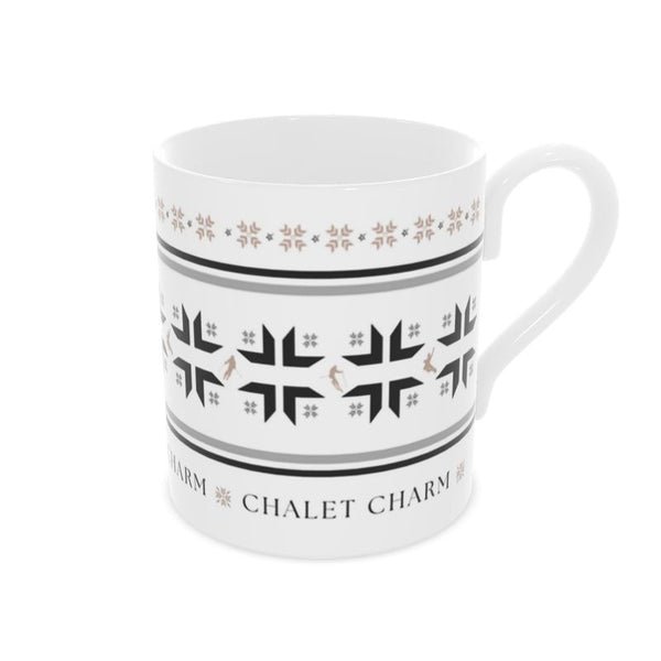 White Retro Ski Bone China Mug