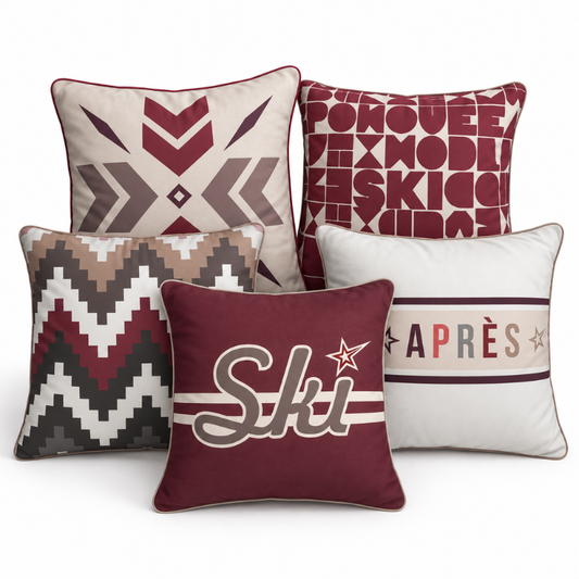 Chalet Styling Cushion Bundle - Soft Velvet, Apres-Ski, Burgundy Luxe