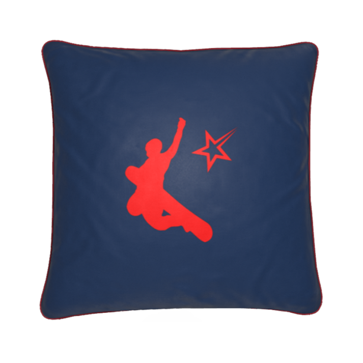Chamonix Red and Blue Soft Velvet Chalet Cushion with Snowboarder