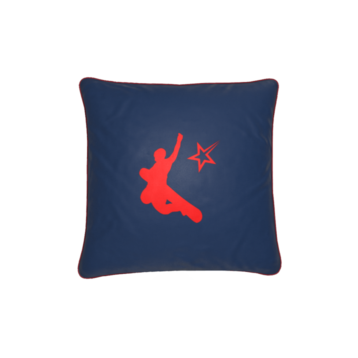 Chamonix Red and Blue Soft Velvet Chalet Cushion with Snowboarder