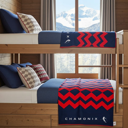 Chamonix Snowboarder and Skier, Throw Blanket for Chalet Bunk Room