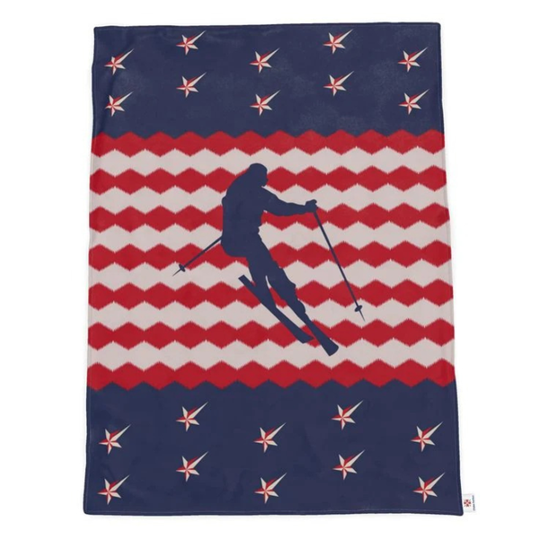 Throw blanket, Ski Themed, Red, White and Blue