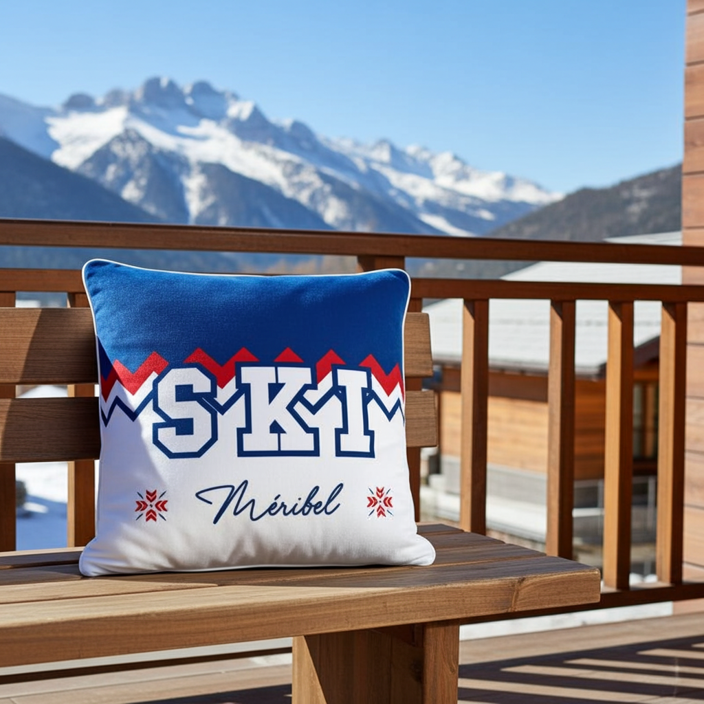 Méribel Cushion SKI Themed Red, White and Blue