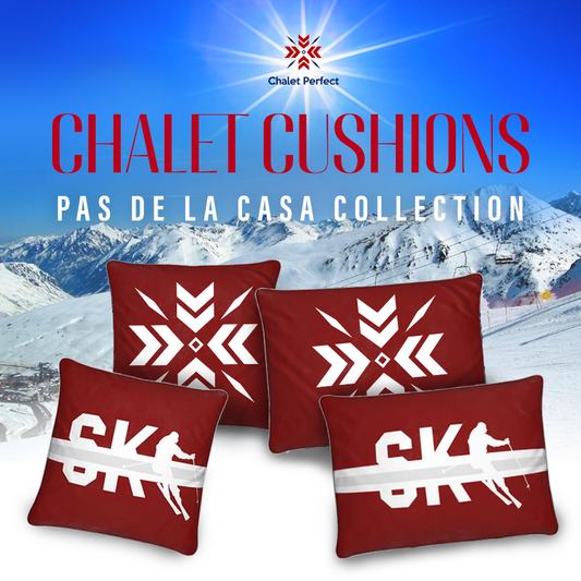 SKI Themed Red and White Chalet Cushion