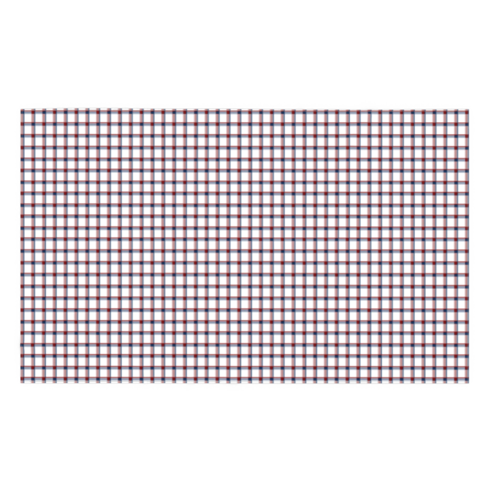 Rectangular red, white and blue checkered table-cloth laid out on a flat surface