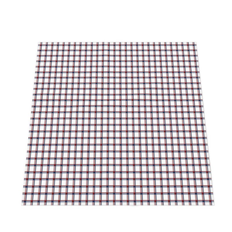 Red, white and Blue checkered tablecloth laid out on a flat surface