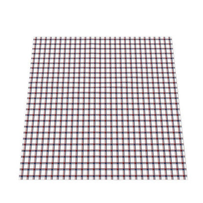 Red, white and Blue checkered tablecloth laid out on a flat surface
