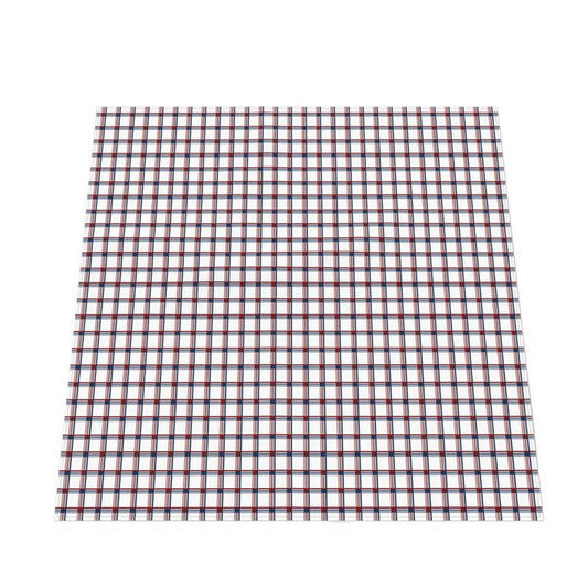Red, white and Blue checkered tablecloth laid out on a flat surface