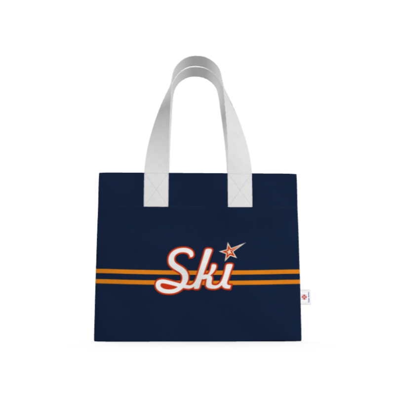 Retro Ski Shopping Tote, Blue and Orange