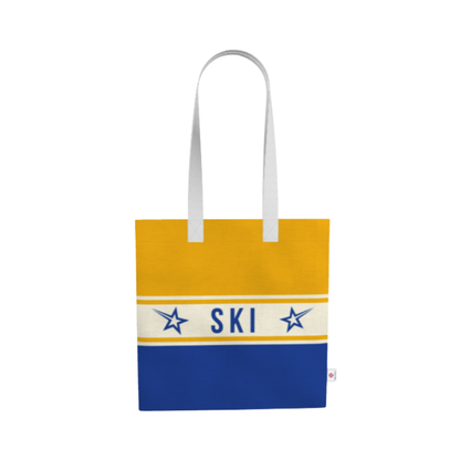 SKI Themed Shopping Tote, Blue and Yellow