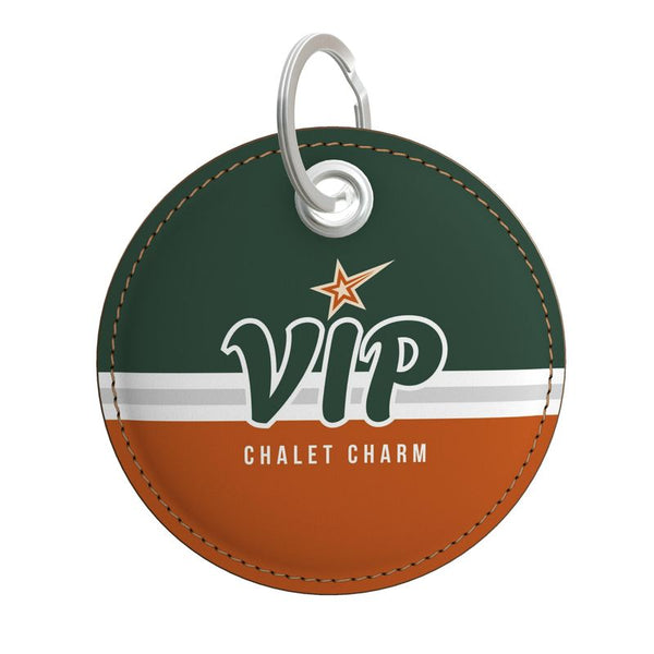Chalet Charm, SKI VIP, Orange and Green Leather Key Ring